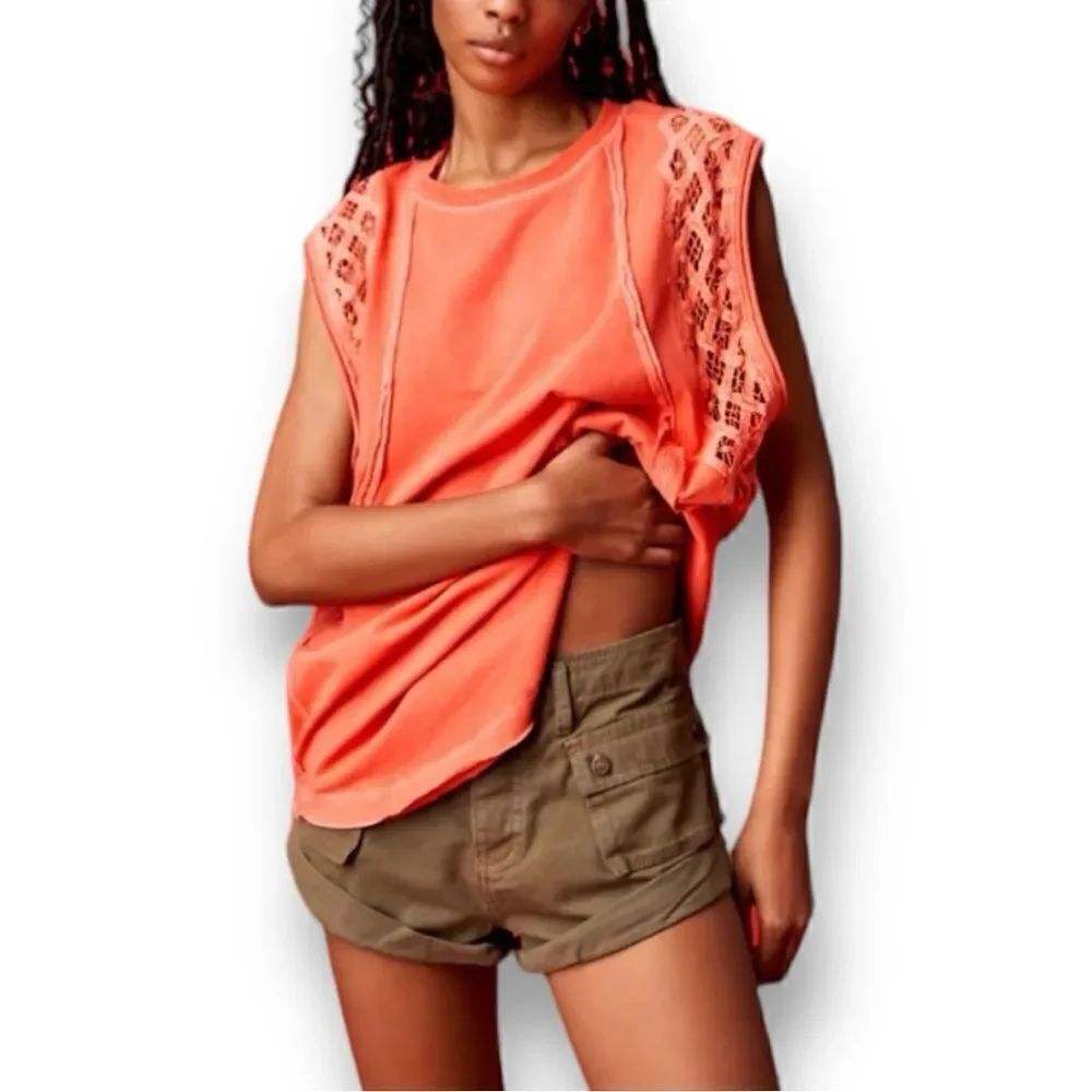 Free People Women’s Table for Two Casual Tee in the Size Medium in Coral Bright